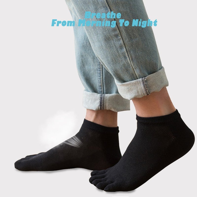MOAMUN 5 Pairs Men Toe Socks Five Finger Socks Cotton Soft and Breathable Low Cut Sock for Men (Black) - Image 2